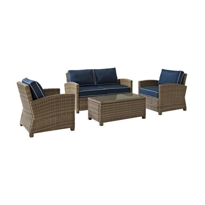 Crosley Furniture Patio Loveseat Sets Navy Crosely Furniture - Bradenton 4Pc Outdoor Wicker Conversation Set Include Color/Weathered Brown - Loveseat, Coffee Table, & 2 Arm Chairs - KO70024WB-XX