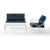 Crosley Furniture Patio Loveseat Sets Navy Crosely Furniture - Kaplan 3Pc Outdoor Metal Conversation Set Include Color/White - Loveseat, Chair , & Coffee Table - KO60014WH-XXX