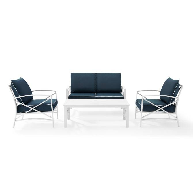 Crosley Furniture Patio Loveseat Sets Navy Crosely Furniture - Kaplan 4Pc Outdoor Metal Conversation Set Include Color/White - Loveseat, Coffee Table, &Two Chairs - KO60009WH-XX