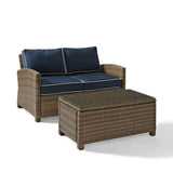 Crosley Furniture Patio Loveseat Sets Navy/Weathered Brown Crosely Furniture - Bradenton 2Pc Outdoor Wicker Conversation Set Include Color - Loveseat & Coffee Table - KO70025XX-XX