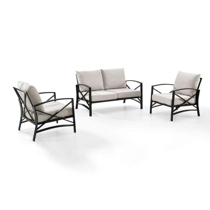 Crosley Furniture Patio Loveseat Sets Oatmeal Crosely Furniture - Kaplan 3Pc Outdoor Metal Conversation Set Include Color/Oil Rubbed Bronze - Loveseat & 2 Chairs - KO60011BZ-XX