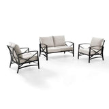 Crosley Furniture Patio Loveseat Sets Oatmeal Crosely Furniture - Kaplan 3Pc Outdoor Metal Conversation Set Include Color/Oil Rubbed Bronze - Loveseat & 2 Chairs - KO60011BZ-XX