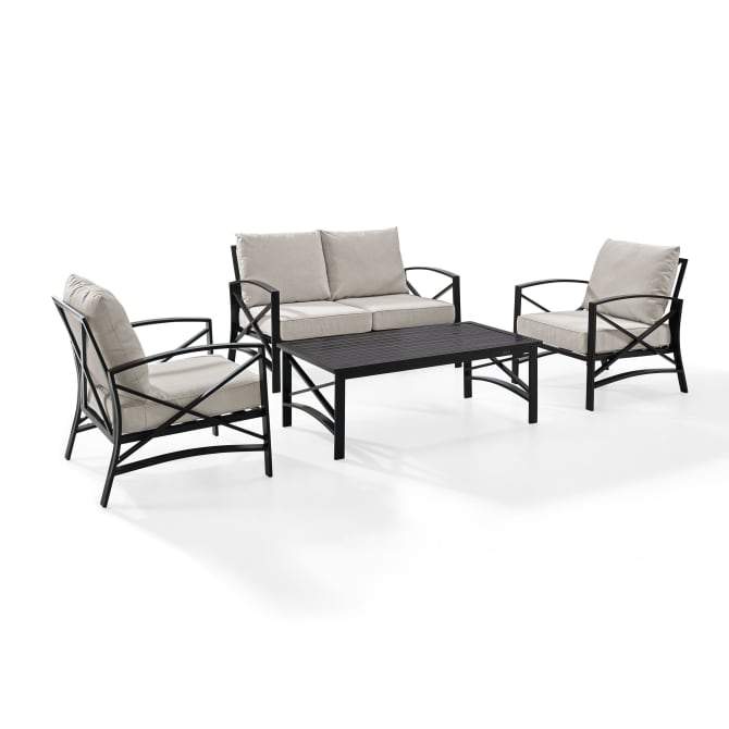 Crosley Furniture Patio Loveseat Sets Oatmeal Crosely Furniture - Kaplan 4Pc Outdoor Conversation Set Include Color/Oil Rubbed Bronze - Loveseat, Coffee Table, & Two Chairs - KO60009BZ-XX