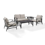 Crosley Furniture Patio Loveseat Sets Oatmeal Crosely Furniture - Kaplan 5Pc Outdoor Metal Conversation Set Include Color/Oil Rubbed Bronze - Loveseat, Coffee Table, Side Table, & 2 Armchairs - KO60015BZ-XX