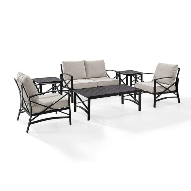 Crosley Furniture Patio Loveseat Sets Oatmeal Crosely Furniture - Kaplan 6Pc Outdoor Metal Conversation Set Include Color/Oil Rubbed Bronze - Loveseat, Coffee Table, 2 Armchairs, & 2 Side Tables - KO60017BZ-XX