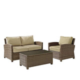 Crosley Furniture Patio Loveseat Sets Sand Crosely Furniture - Bradenton 3Pc Outdoor Wicker Conversation Set Include Color/Weathered Brown - Loveseat, Arm Chair, & Coffee Table - KO70027WB-XX