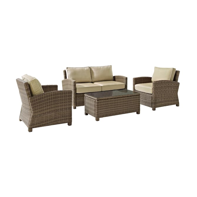 Crosley Furniture Patio Loveseat Sets Sand Crosely Furniture - Bradenton 4Pc Outdoor Wicker Conversation Set Include Color/Weathered Brown - Loveseat, Coffee Table, & 2 Arm Chairs - KO70024WB-XX