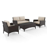 Crosley Furniture Patio Loveseat Sets Sand Crosely Furniture - Kiawah 4Pc Outdoor Wicker Conversation Set Include Color/Brown - Loveseat, 2 Arm Chairs & Coffee Table - KO70028BR-XX