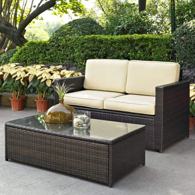 Crosley Furniture Patio Loveseat Sets Sand Crosely Furniture - Palm Harbor 2Pc Outdoor Wicker Conversation Set Include Color/Brown - Loveseat & Coffee Table - KO70002BR-XX