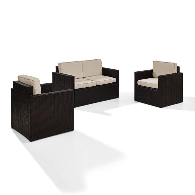 Crosley Furniture Patio Loveseat Sets Sand Crosely Furniture - Palm Harbor 3Pc Outdoor Wicker Conversation Set Include Color/Brown - Loveseat & 2 Chairs - KO70003BR-XX