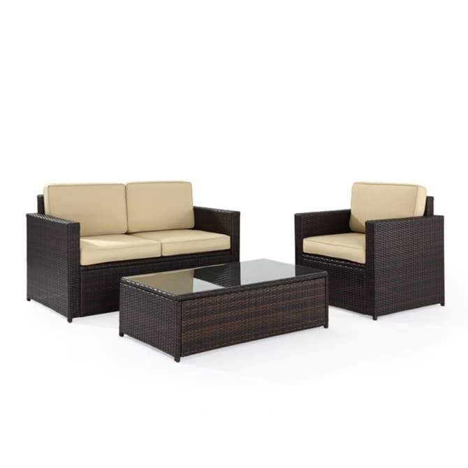 Crosley Furniture Patio Loveseat Sets Sand Crosely Furniture - Palm Harbor 3Pc Outdoor Wicker Conversation Set Include Color/Brown - Loveseat, Chair, & Coffee Table - KO70006BR-XX