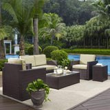 Crosley Furniture Patio Loveseat Sets Sand Crosely Furniture - Palm Harbor 5Pc Outdoor Wicker Conversation Set Include Color/Brown - Loveseat, Side Table, Coffee Table, & 2 Arm Chairs - KO70053BR-XX