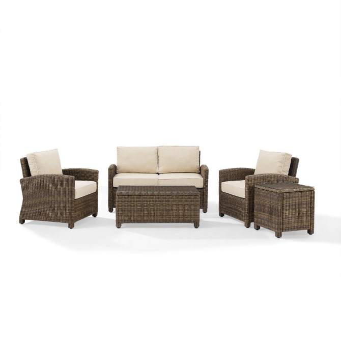 Crosley Furniture Patio Loveseat Sets Sand/Weathered Brown Crosely Furniture - Bradenton 5Pc Outdoor Wicker Conversation Set Include Color - Loveseat, Side Table, Coffee Table, & 2 Armchairs - KO70050GY-XX