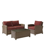Crosley Furniture Patio Loveseat Sets Sangria Crosely Furniture - Bradenton 3Pc Outdoor Wicker Conversation Set Include Color/Weathered Brown - Loveseat, Arm Chair, & Coffee Table - KO70027WB-XX