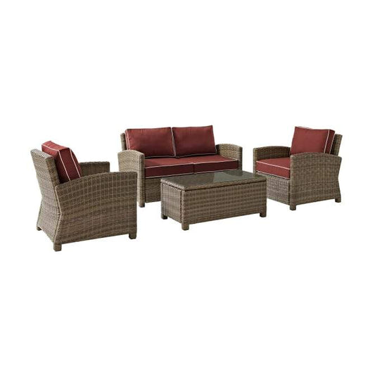 Crosley Furniture Patio Loveseat Sets Sangria Crosely Furniture - Bradenton 4Pc Outdoor Wicker Conversation Set Include Color/Weathered Brown - Loveseat, Coffee Table, & 2 Arm Chairs - KO70024WB-XX