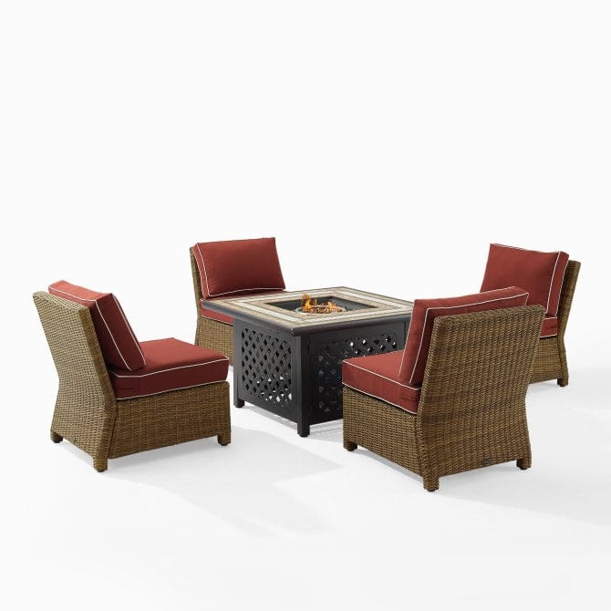 Crosley Furniture Patio Loveseat Sets Sangria Crosely Furniture - Bradenton 5pc Outdoor Wicker Conversation Set W/Fire Table - Weathered Brown | KO70205GY-XX