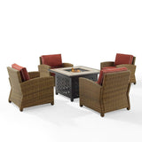 Crosley Furniture Patio Loveseat Sets Sangria Crosely Furniture - Bradenton 5pc Outdoor Wicker Conversation Set W/Fire Table - Weathered Brown | KO70207WB-XX