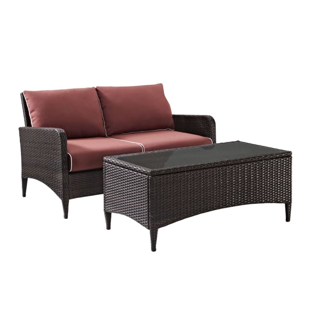 Crosley Furniture Patio Loveseat Sets Sangria Crosely Furniture - Kiawah 2Pc Outdoor Wicker Conversation Set Include Color/Brown - Loveseat & Coffee Table - KO70029BR-XX