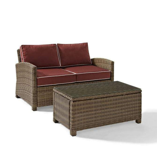 Crosley Furniture Patio Loveseat Sets Sangria/Weathered Brown Crosely Furniture - Bradenton 2Pc Outdoor Wicker Conversation Set Include Color - Loveseat & Coffee Table - KO70025XX-XX