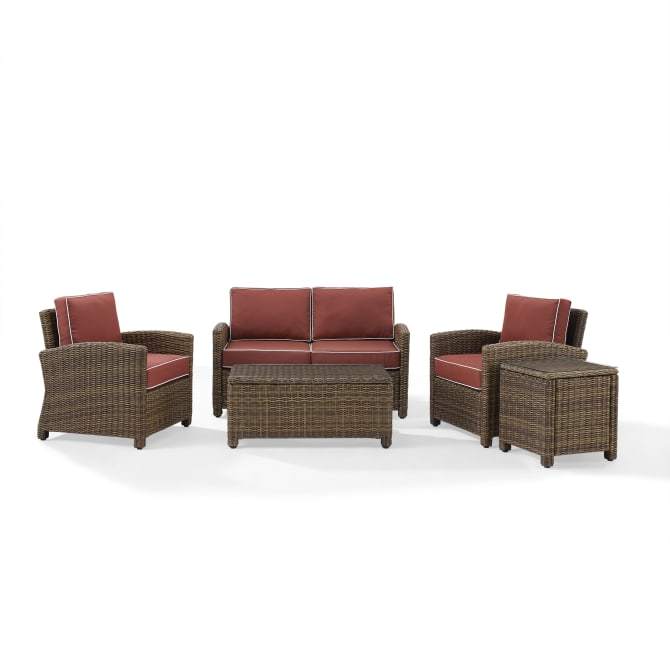 Crosley Furniture Patio Loveseat Sets Sangria/Weathered Brown Crosely Furniture - Bradenton 5Pc Outdoor Wicker Conversation Set Include Color - Loveseat, Side Table, Coffee Table, & 2 Armchairs - KO70050GY-XX