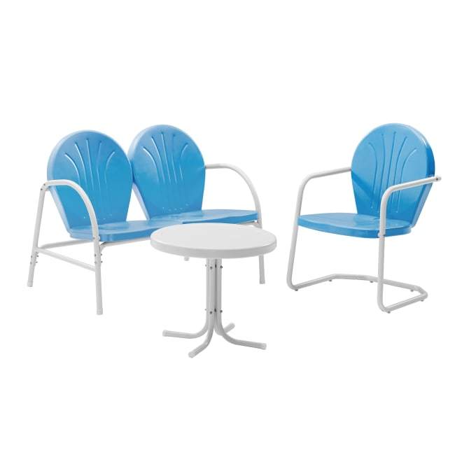 Crosley Furniture Patio Loveseat Sets Sky Blue Gloss Crosely Furniture - Griffith 3Pc Outdoor Metal Conversation Set Include Color/White Satin - Loveseat, Chair, & Side Table - KO10003XX