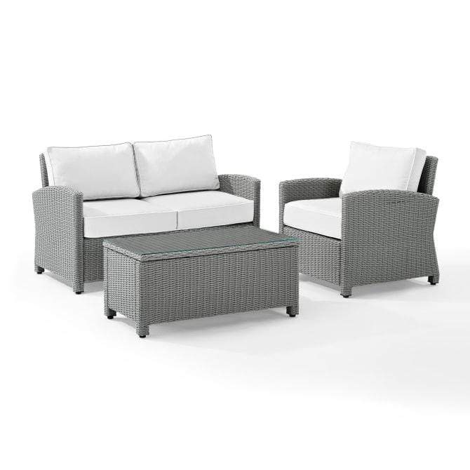 Crosley Furniture Patio Loveseat Sets White Crosely Furniture - Bradenton 3Pc Outdoor Wicker Conversation Set Include Color/Gray - Loveseat, Arm Chair, & Coffee Table - KO70027GY-XX