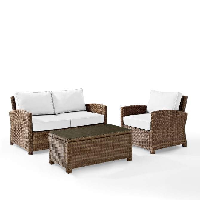 Crosley Furniture Patio Loveseat Sets White Crosely Furniture - Bradenton 3Pc Outdoor Wicker Conversation Set Include Color/Weathered Brown - Loveseat, Arm Chair, & Coffee Table - KO70027WB-XX