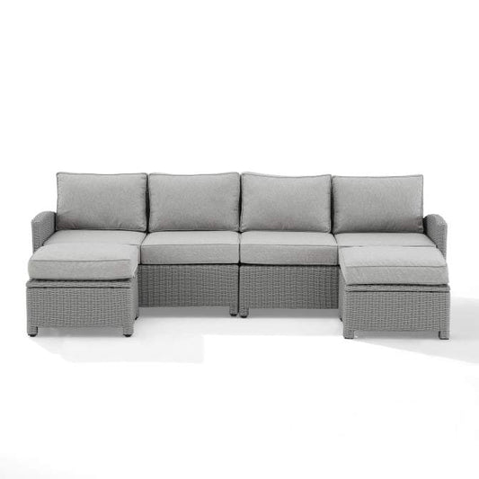 Crosley Furniture Patio Sectional Sets Crosely Furniture - Bradenton 4Pc Outdoor Wicker Sectional Set  Include Color - Left Loveseat, Right Loveseat & 2 Ottomans - KO70187GY-GY - Gray