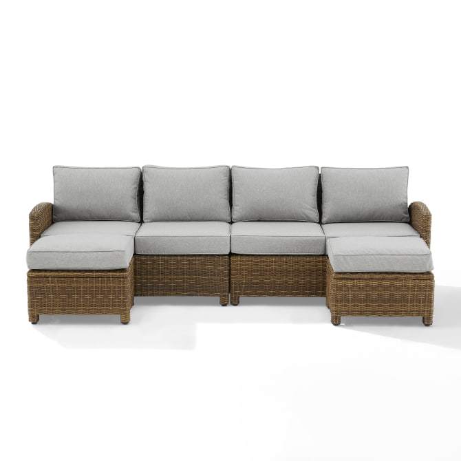 Crosley Furniture Patio Sectional Sets Crosely Furniture - Bradenton 4Pc Outdoor Wicker Sectional Set Include Color/Weathered Brown - Left Loveseat, Right Loveseat, & 2 Ottomans - KO70187WB-XX