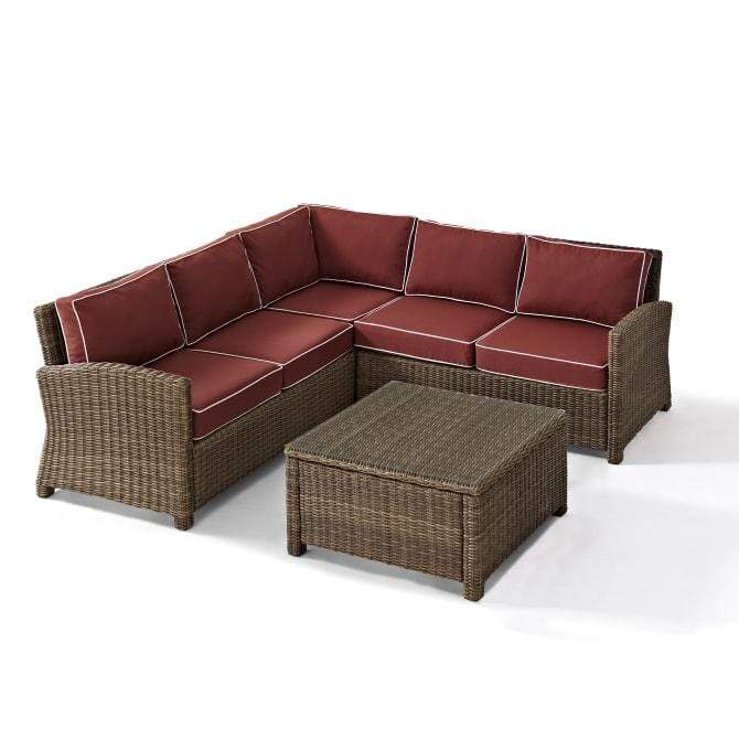 Crosley Furniture Patio Sectional Sets Crosely Furniture - Bradenton 4Pc Outdoor Wicker Sectional Set Include Color/Weathered Brown - Right Corner Loveseat, Left Corner Loveseat, Corner Chair, & Sectional Glass Top Coffee Table - KO70019WB-XX