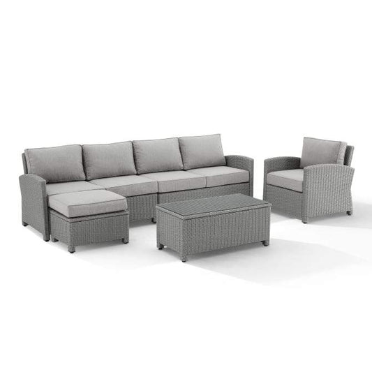 Crosley Furniture Patio Sectional Sets Crosely Furniture - Bradenton 5Pc Outdoor Wicker Sectional Set Include Color - Left Loveseat, Right Loveseat, Armchair, Coffee Table, & Ottoman - KO70188GY-XX