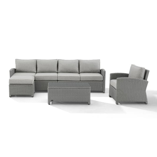 Crosley Furniture Patio Sectional Sets Crosely Furniture - Bradenton 5Pc Outdoor Wicker Sectional Set Include Color - Left Loveseat, Right Loveseat, Armchair, Coffee Table, & Ottoman - KO70188GY-XX