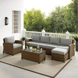 Crosley Furniture Patio Sectional Sets Crosely Furniture - Bradenton 5Pc Outdoor Wicker Sectional Set Include Color/Weathered Brown - Left Loveseat, Right Loveseat, Armchair, Coffee Table, & Ottoman - KO70188WB-XX