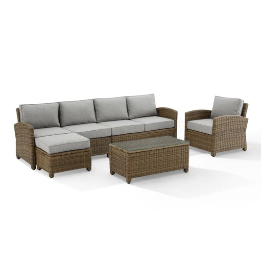 Crosley Furniture Patio Sectional Sets Crosely Furniture - Bradenton 5Pc Outdoor Wicker Sectional Set Include Color/Weathered Brown - Left Loveseat, Right Loveseat, Armchair, Coffee Table, & Ottoman - KO70188WB-XX