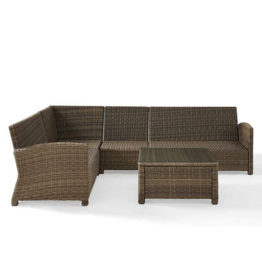 Crosley Furniture Patio Sectional Sets Crosely Furniture - Bradenton 5Pc Outdoor Wicker Sectional Set Include Color/Weathered Brown - Right Side Loveseat, Left Side Loveseat, Corner Chair, Center Chair, & Sectional Glass Top Coffee Table - KO70020WB-XX