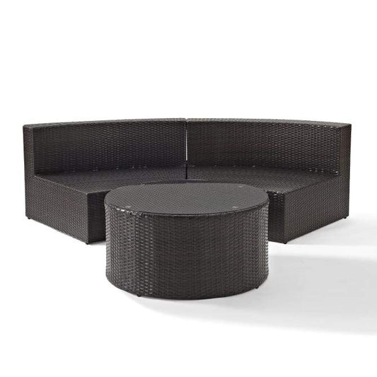 Crosley Furniture Patio Sectional Sets Crosely Furniture - Catalina 2Pc Outdoor Wicker Sectional Set Include Color/Brown - Sectional Sofa & Round Glass Top Coffee Table - KO70034XX