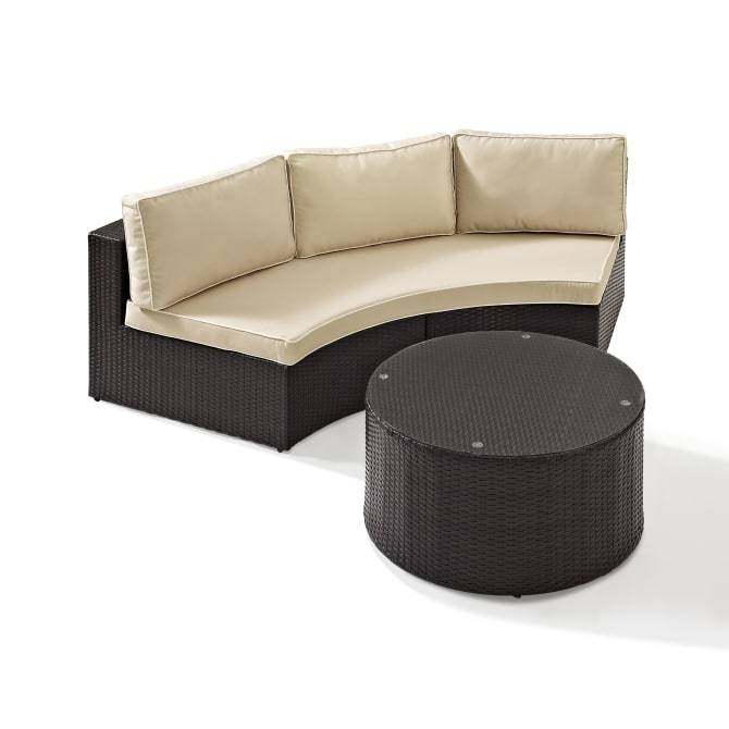 Crosley Furniture Patio Sectional Sets Crosely Furniture - Catalina 2Pc Outdoor Wicker Sectional Set Include Color/Brown - Sectional Sofa & Round Glass Top Coffee Table - KO70034XX