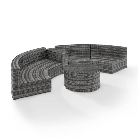 Crosley Furniture Patio Sectional Sets Crosely Furniture - Catalina 4Pc Outdoor Wicker Sectional Set Include Color/Gray - Arm Table, Round Glass Top Coffee Table, & 2 Round Sectional Sofas - KO70035XX
