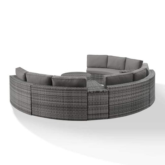 Crosley Furniture Patio Sectional Sets Crosely Furniture - Catalina 6Pc Outdoor Wicker Sectional Set Include Color/Gray - Round Glass Top Coffee Table, 3 Round Sectional Sofas, & 2 Arm Tables - KO70036XX