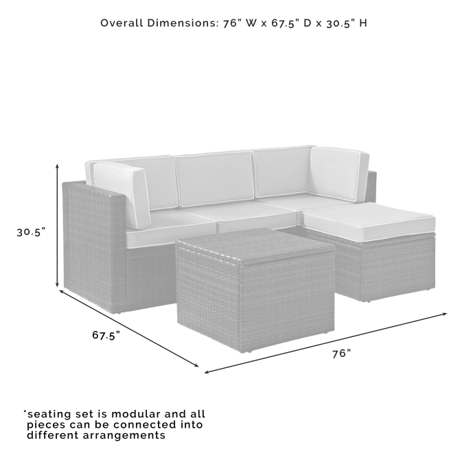 Crosley Furniture Patio Sectional Sets Crosely Furniture - Palm Harbor 5Pc Outdoor Wicker Sectional Set Include Color/Brown - Center Chair, Ottoman, Coffee Sectional Table, & 2 Corner Chairs - KO70011BR-XX