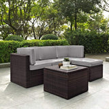 Crosley Furniture Patio Sectional Sets Crosely Furniture - Palm Harbor 5Pc Outdoor Wicker Sectional Set Include Color/Brown - Center Chair, Ottoman, Coffee Sectional Table, & 2 Corner Chairs - KO70011BR-XX