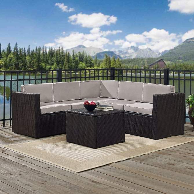 Crosley Furniture Patio Sectional Sets Crosely Furniture - Palm Harbor 6Pc Outdoor Wicker Sectional Set Include Color/Brown - Coffee Sectional Table, 3 Corner Chairs, & 2 Center Chairs - KO70007BR-XX