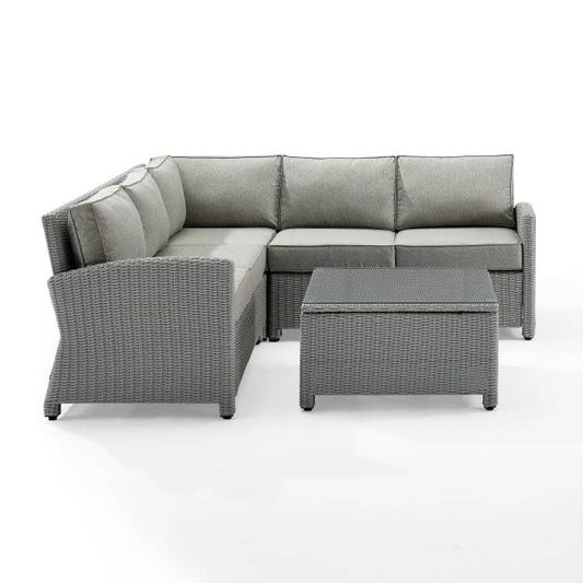 Crosley Furniture Patio Sectional Sets Gray Crosely Furniture - Bradenton 4Pc Outdoor Wicker Sectional Set Include Color/Gray - Right Corner Loveseat, Left Corner Loveseat, Corner Chair, & Sectional Glass Top Coffee Table - KO70019GY-XX