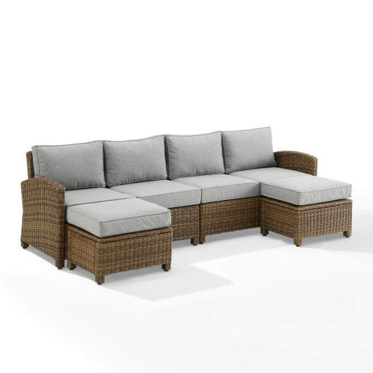 Crosley Furniture Patio Sectional Sets Gray Crosely Furniture - Bradenton 4Pc Outdoor Wicker Sectional Set Include Color/Weathered Brown - Left Loveseat, Right Loveseat, & 2 Ottomans - KO70187WB-XX
