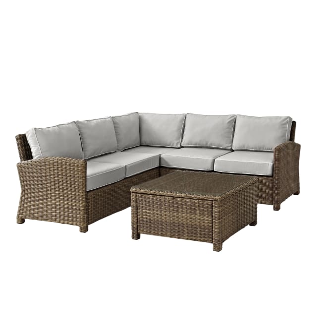 Crosley Furniture Patio Sectional Sets Gray Crosely Furniture - Bradenton 4Pc Outdoor Wicker Sectional Set Include Color/Weathered Brown - Right Corner Loveseat, Left Corner Loveseat, Corner Chair, & Sectional Glass Top Coffee Table - KO70019WB-XX