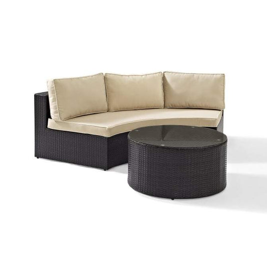 Crosley Furniture Patio Sectional Sets Gray Crosely Furniture - Catalina 2Pc Outdoor Wicker Sectional Set Include Color/Brown - Sectional Sofa & Round Glass Top Coffee Table - KO70034XX
