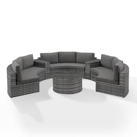 Crosley Furniture Patio Sectional Sets Gray Crosely Furniture - Catalina 6Pc Outdoor Wicker Sectional Set Include Color/Gray - Round Glass Top Coffee Table, 3 Round Sectional Sofas, & 2 Arm Tables - KO70036XX