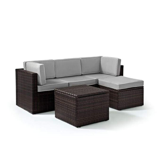 Crosley Furniture Patio Sectional Sets Gray Crosely Furniture - Palm Harbor 5Pc Outdoor Wicker Sectional Set Include Color/Brown - Center Chair, Ottoman, Coffee Sectional Table, & 2 Corner Chairs - KO70011BR-XX