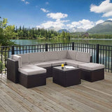Crosley Furniture Patio Sectional Sets Gray Crosely Furniture - Palm Harbor 8Pc Outdoor Wicker Sectional Set Include Color/Brown - Coffee Sectional Table, 3 Center Chairs, 2 Corner Chairs, & 2 Ottomans - KO70008BR-XX