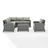 Crosley Furniture Patio Sectional Sets Gray/Gray Crosely Furniture - Bradenton 5Pc Outdoor Wicker Sectional Set Include Color - Right Side Loveseat, Left Side Loveseat, Corner Chair, Arm Chair, & Sectional Glass Top Coffee Table - KO70021XX-XX
